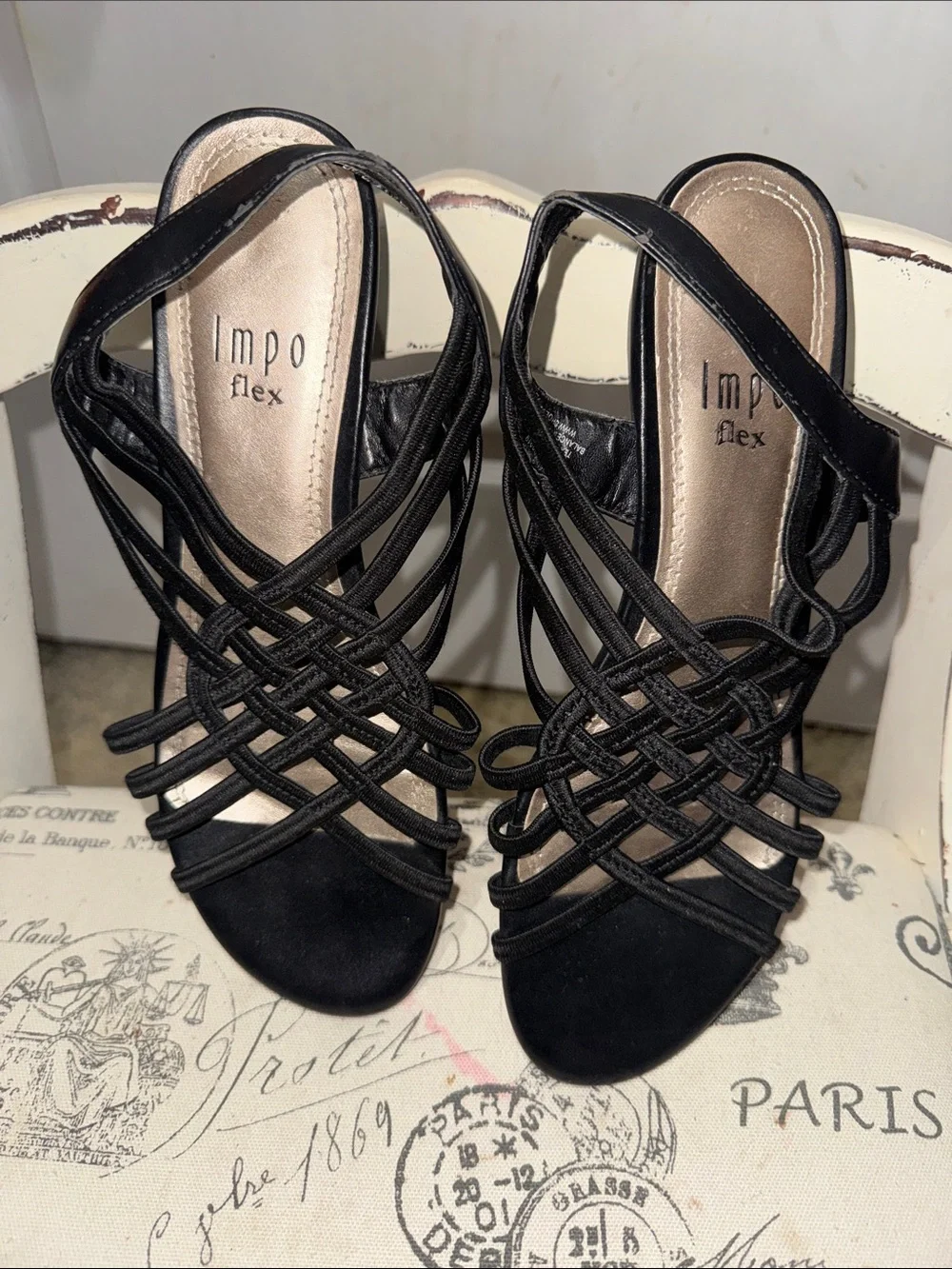 Impo Black Knotted Strappy Wedge Sandal